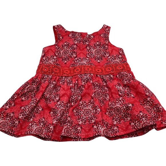 Nautica Baby Girl Handkerchief Dress 0-3M Sleeveless Red Medallion Print Cotton - Picture 13 of 15